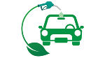 Stilisiertes Elektroauto mit Blatt und Zapfhahn Stilisiertes Elektroauto mit Blatt und Zapfhahn